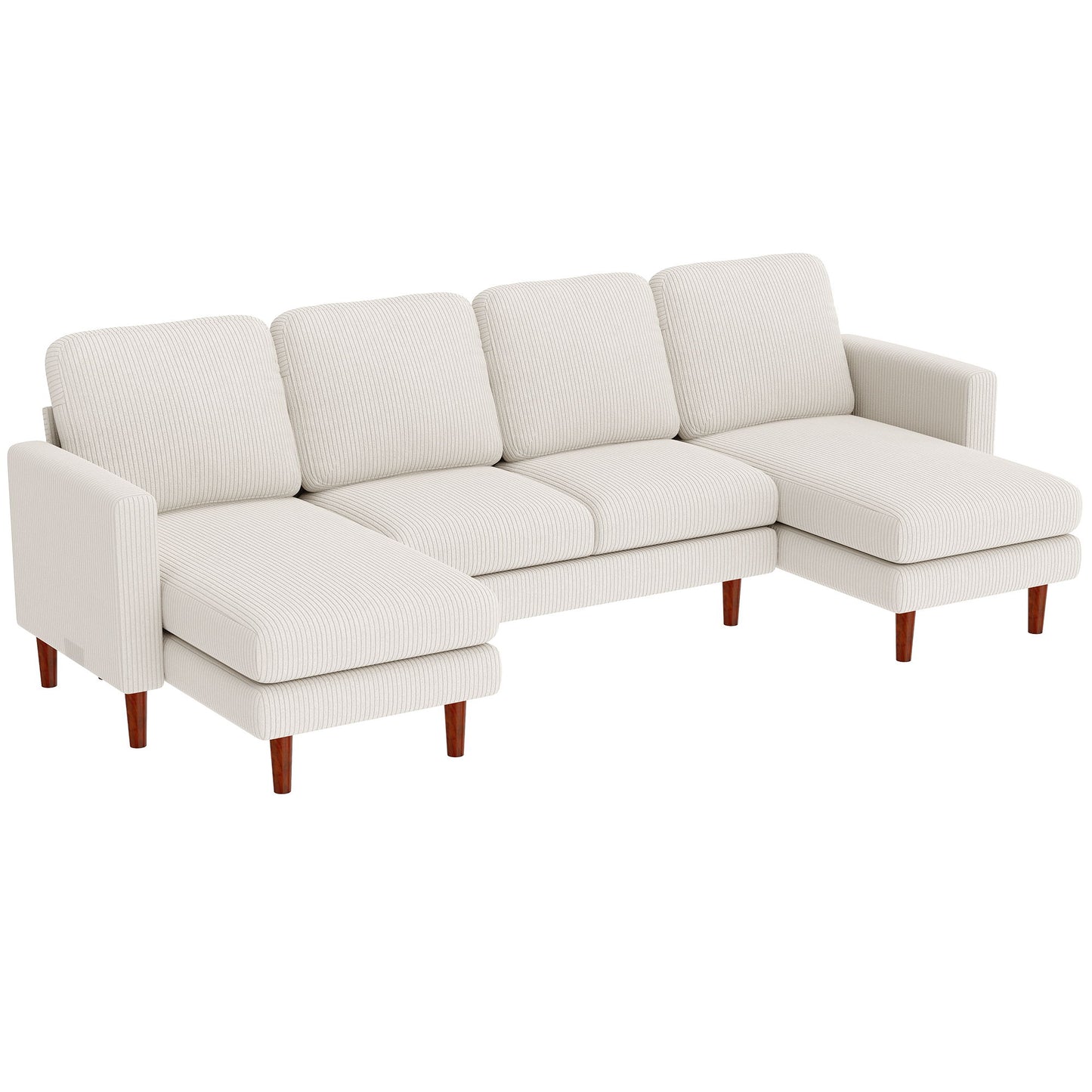 Sectional Sofa, Corduroy U Shaped Couch with Double Chaise and Spring Cushions, 2200lb Capacity, Beige