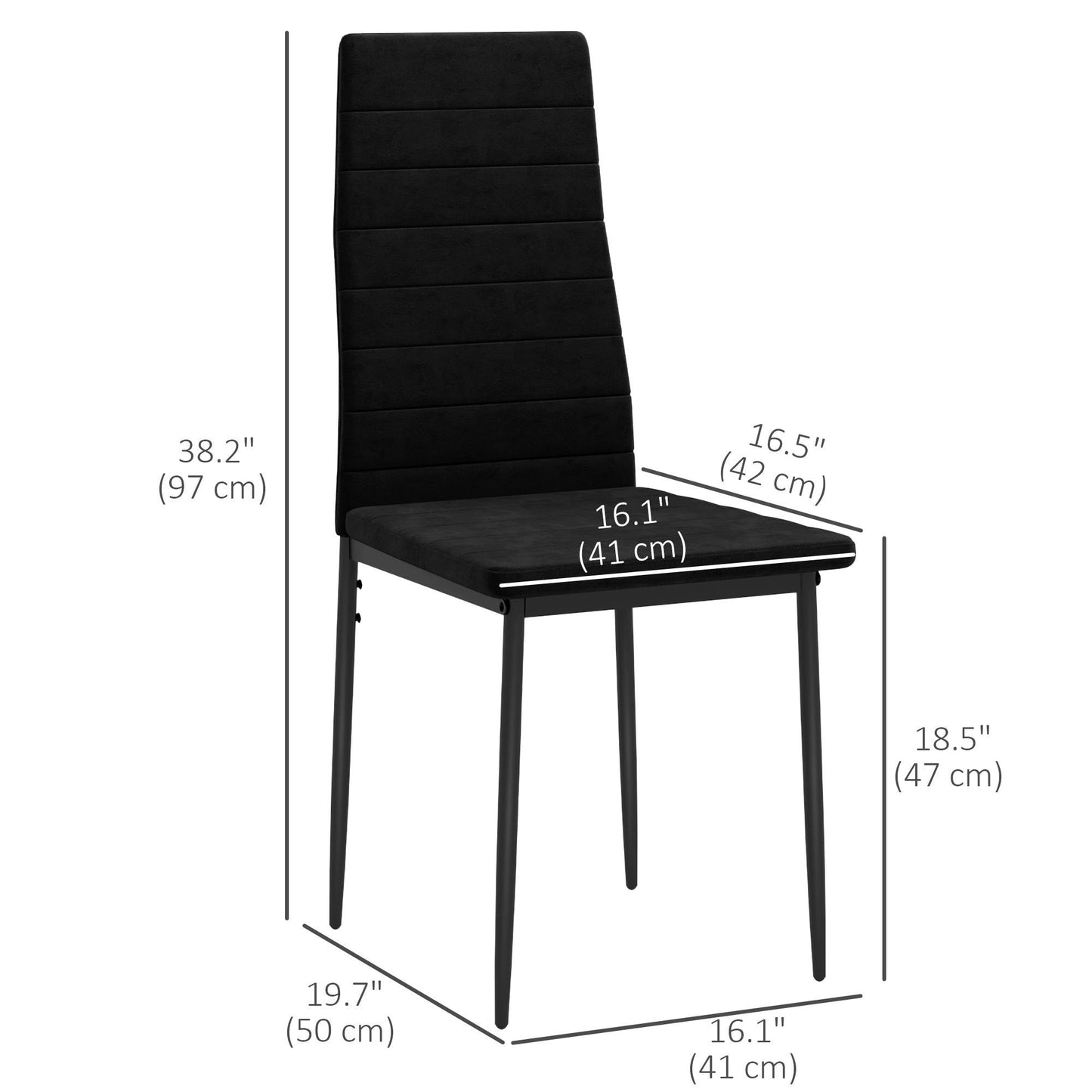 High Back Dining Chairs Set of 4 with Metal Legs - Black
