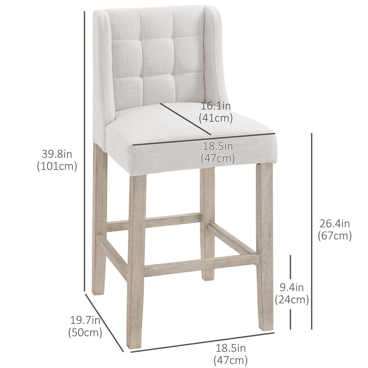 Tufted Counter Bar Stools Set of 2 - Beige