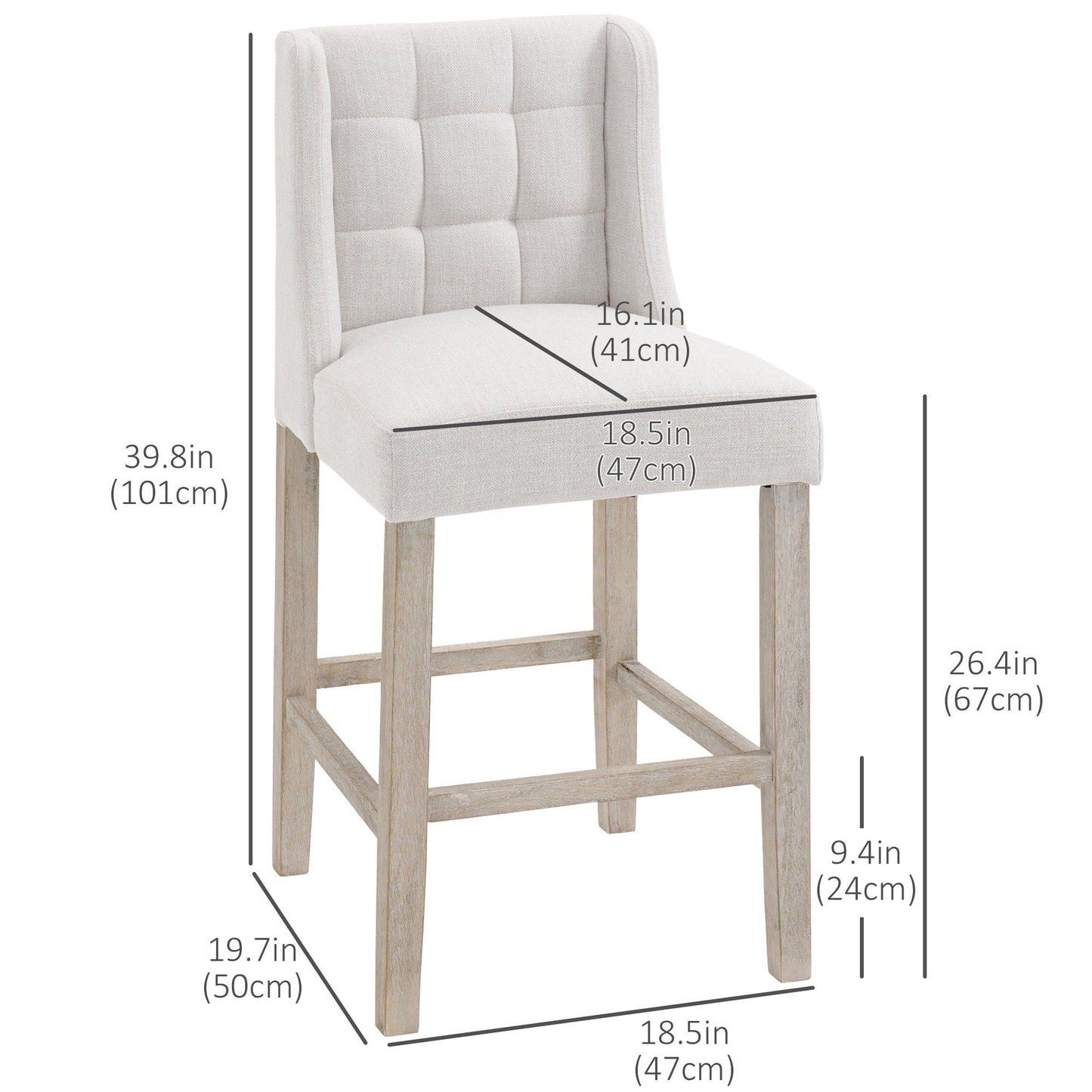 Tufted Counter Bar Stools Set of 2 - Beige
