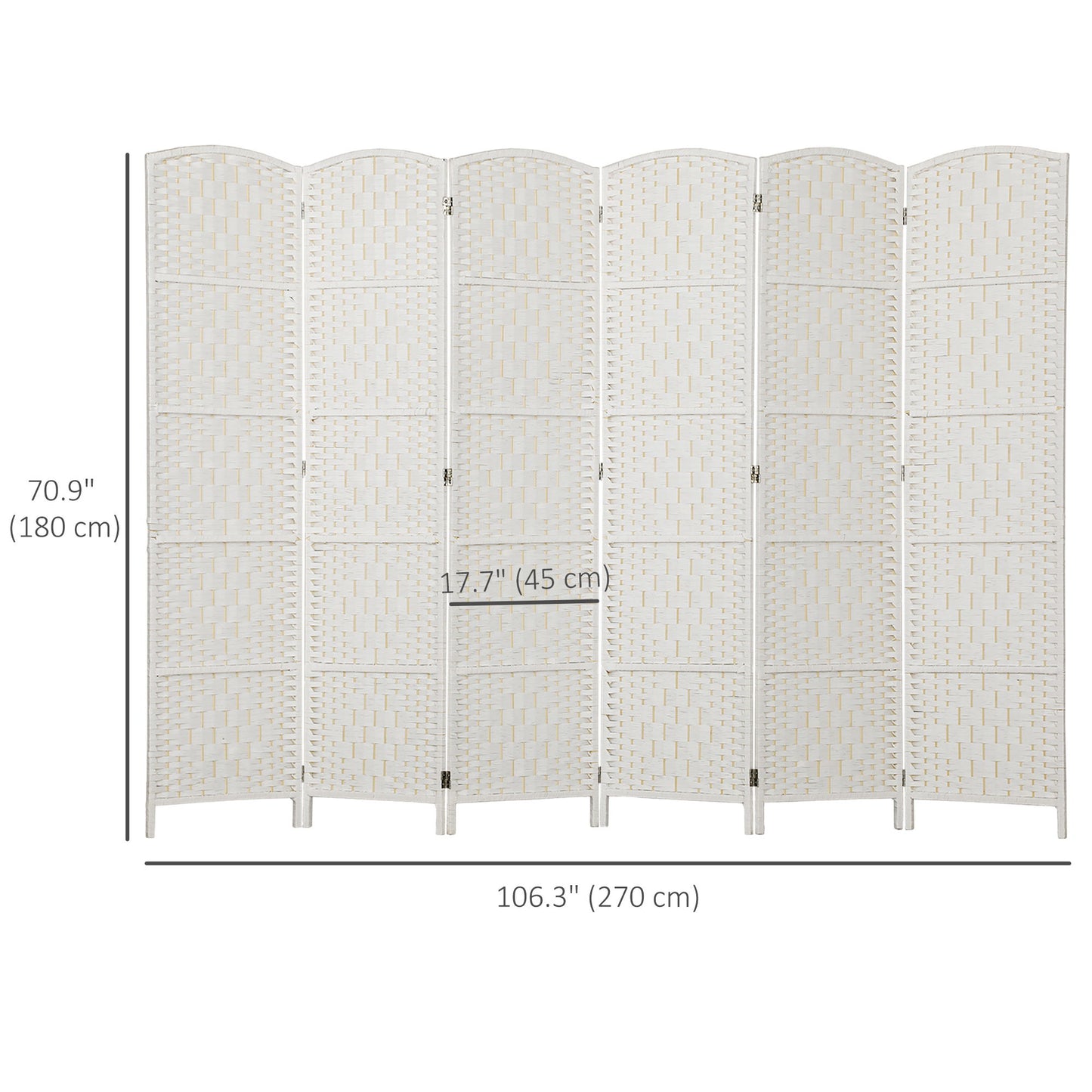 6ft Folding Room Divider, 6 Panel Wall Partition with Wooden Frame for Bedroom, Home Office, White
