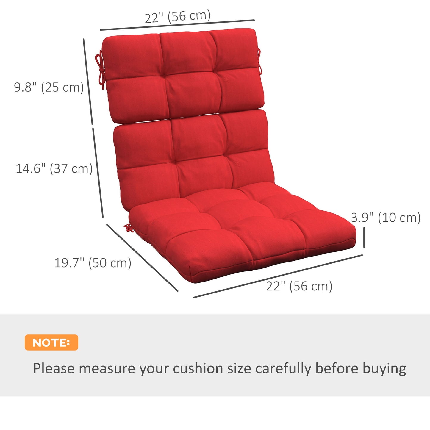 2-Piece Back Seat Cushion Replacement, Outdoor Patio Chair Cushions Set with Ties, Button Tufted, Red