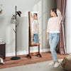 Free Standing Armoire Organizer, Lighted Mirrored Jewelry Cabinet w/ Angle Adjustable & 16 LED Lights Rustic Brown