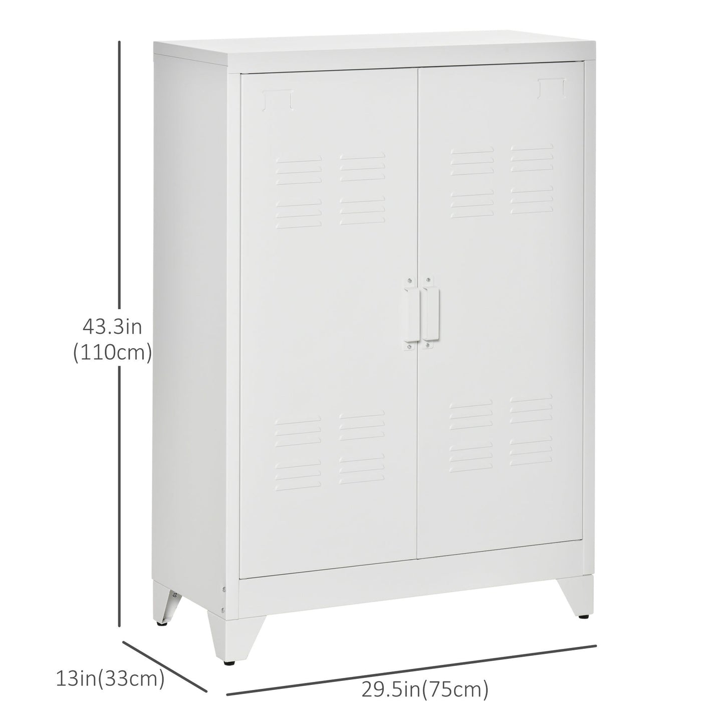 Industrial Metal Sideboard with Louvered Doors - White