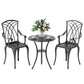 3 Pieces Patio Bistro Set, Cast Aluminum Outdoor Conversation Furniture Set, Coffee Table with Umbrella Hole, 2 Armchairs, Brown