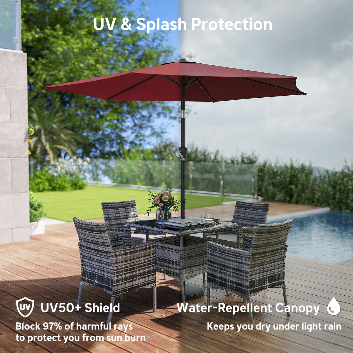9' Patio Umbrella with 6 Ribs & UV Protection