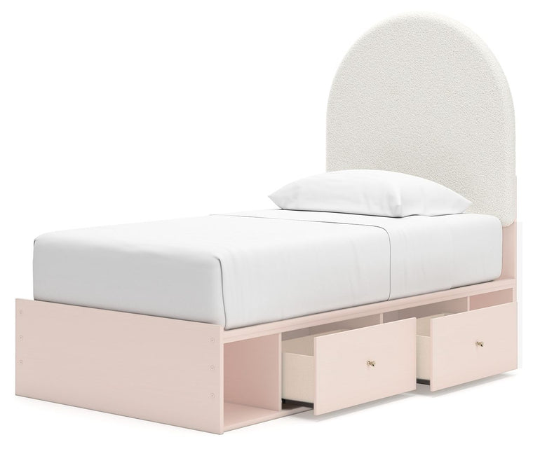 Wistenpine - Twin Upholstered Panel Bed With Side Storage - Blush