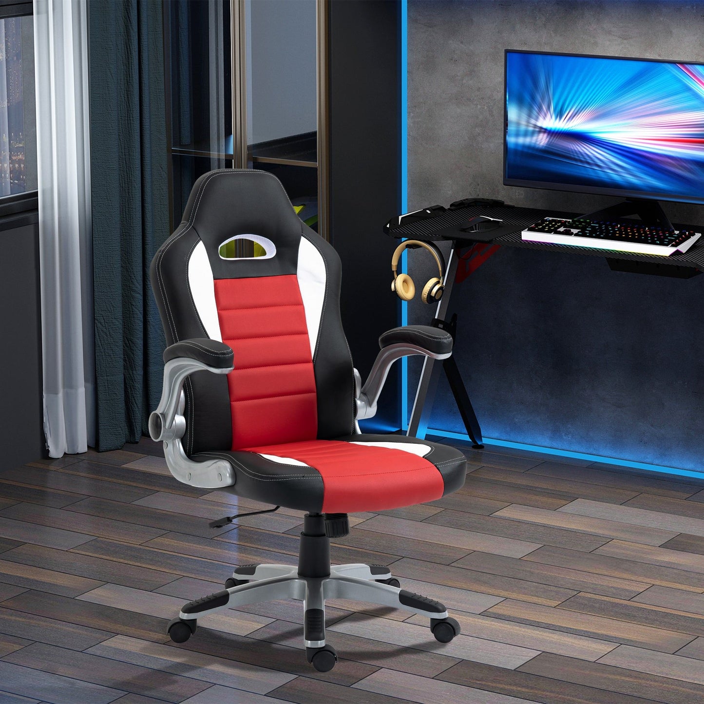 Racing Gaming Chair with Flip-Up Armrests - Red