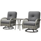 Wicker Balcony Furniture with 2 Swivel Rocking Chairs and 2-Tier Glass Coffee Table, 3 Piece Patio Set for Porch, Grey