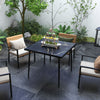 Outdoor Dining Table for 4, Square Patio Dining Table with Marble Effect Tempered Glass Top and Steel Frame, Black