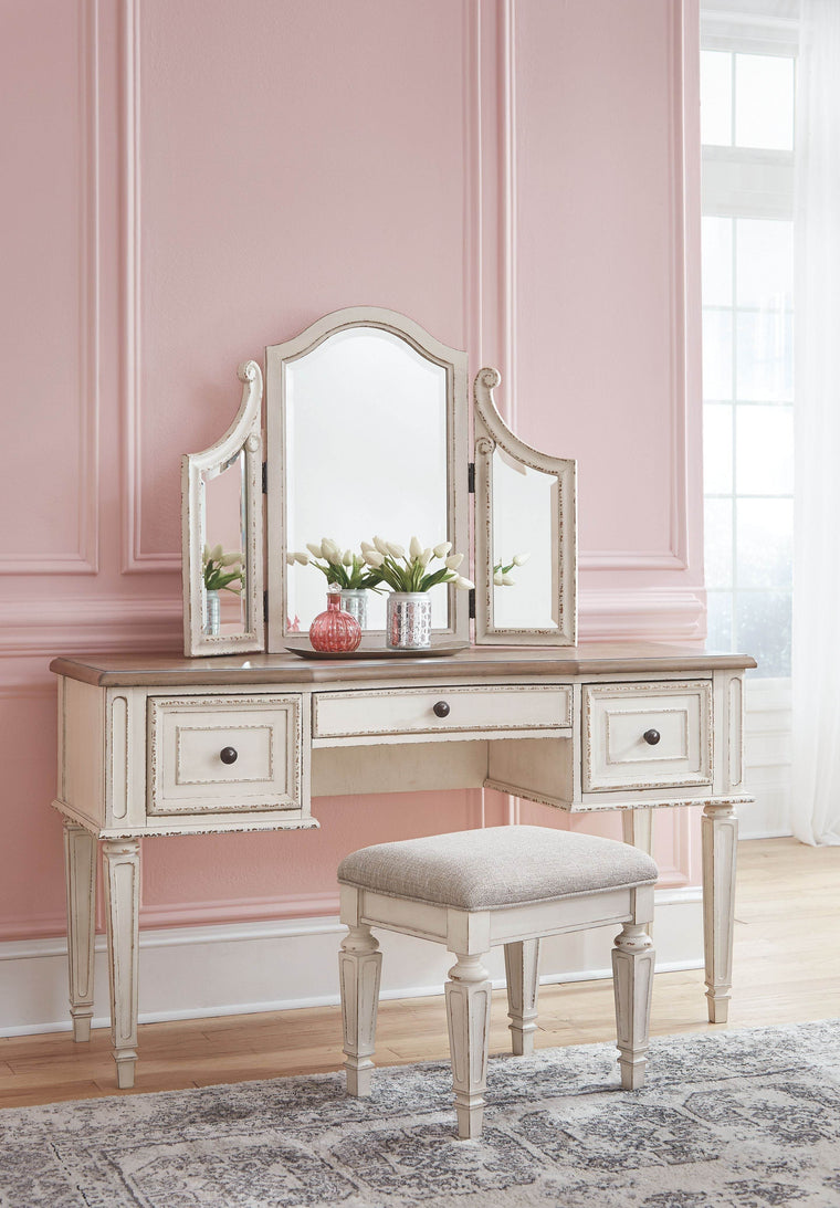 Realyn - White / Brown / Beige - Vanity/Mirror/Stool (Set of 3) - Forward Furniture