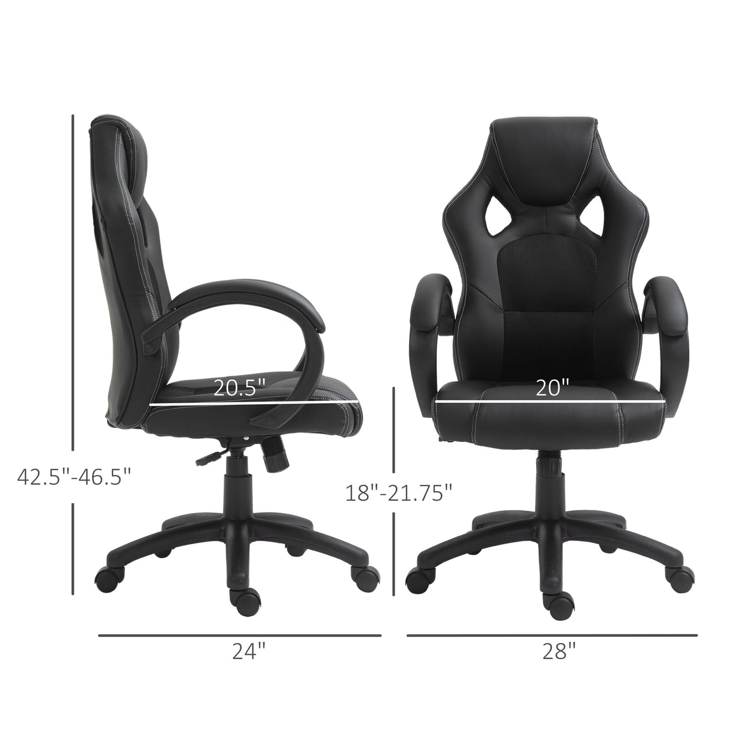 Racing Gaming Chair with Padded Headrest - Black