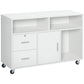 Lateral Mobile Filing Cabinet with Lock - White