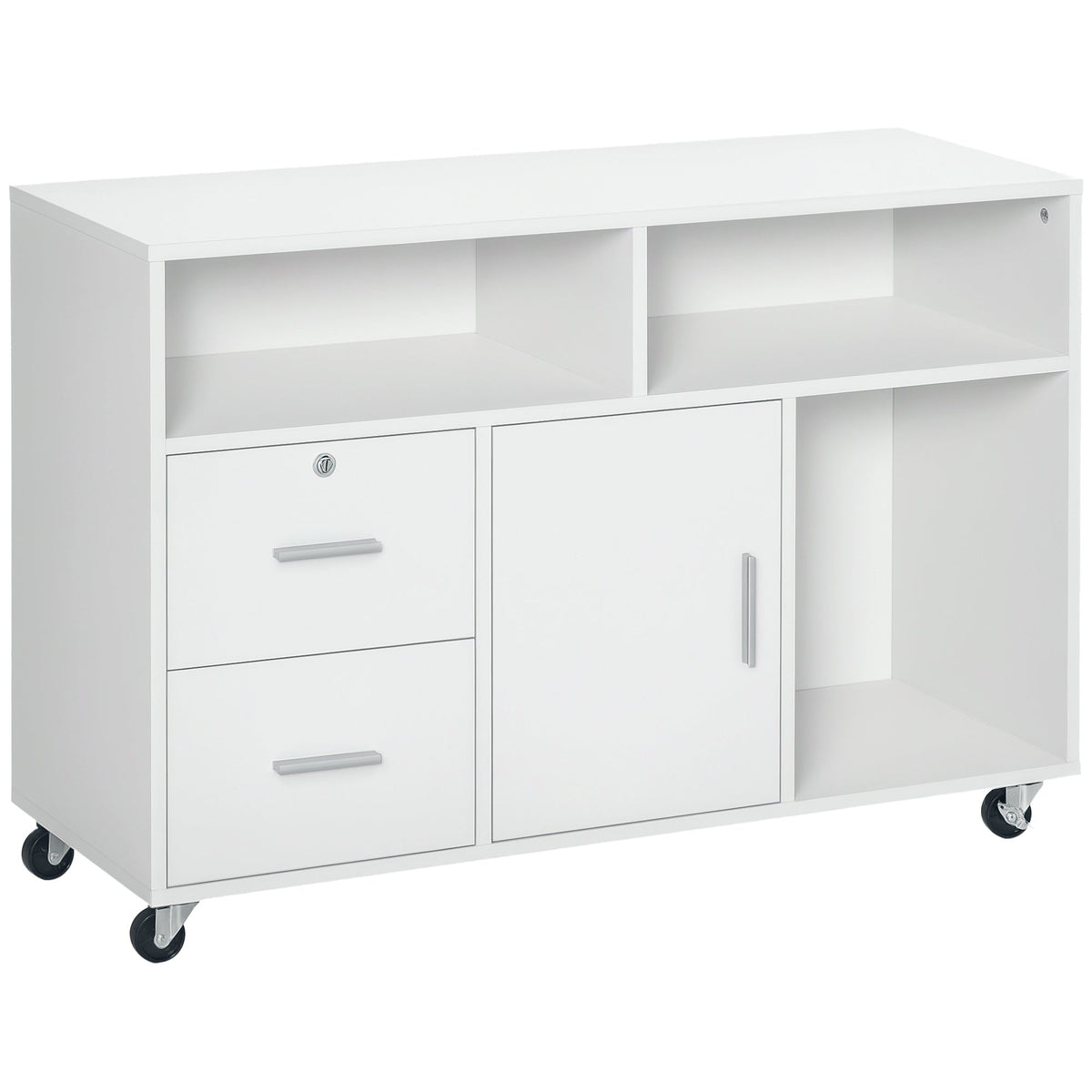 Lateral Mobile Filing Cabinet with Lock - White