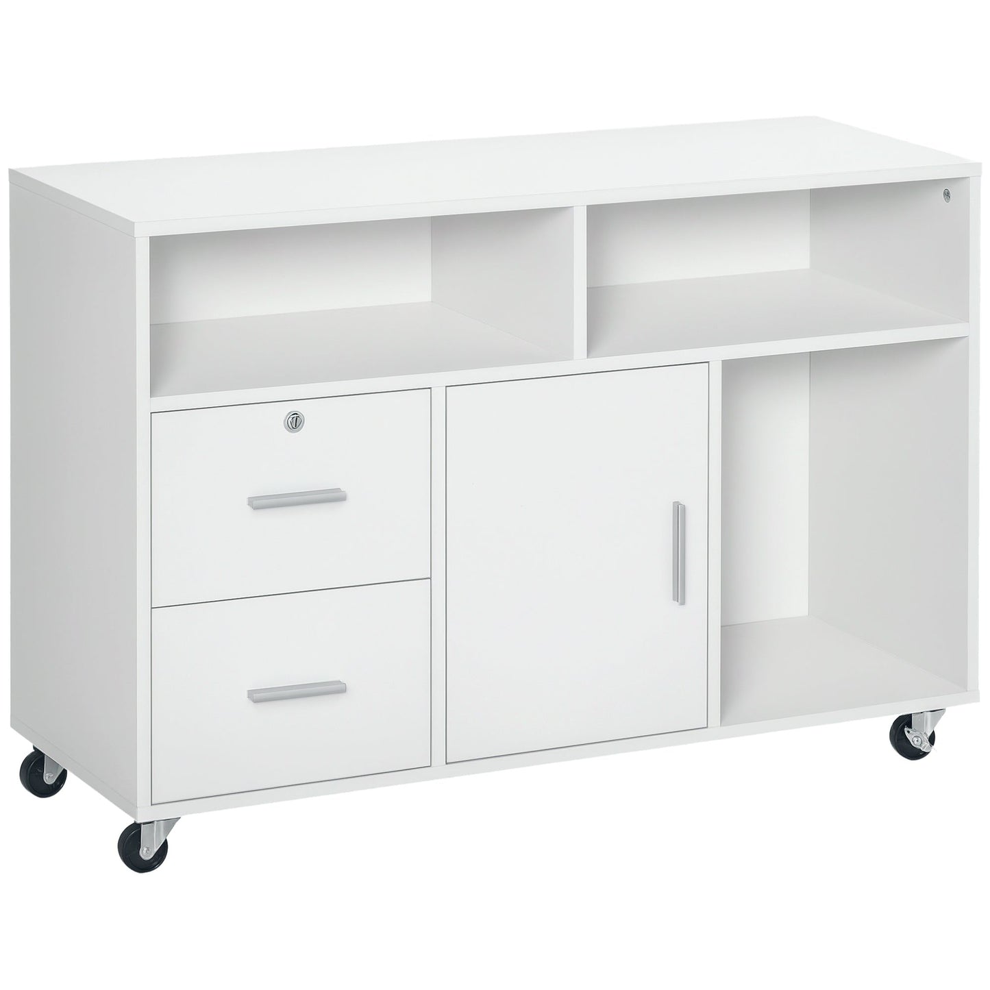 Lateral Mobile Filing Cabinet with Lock - White