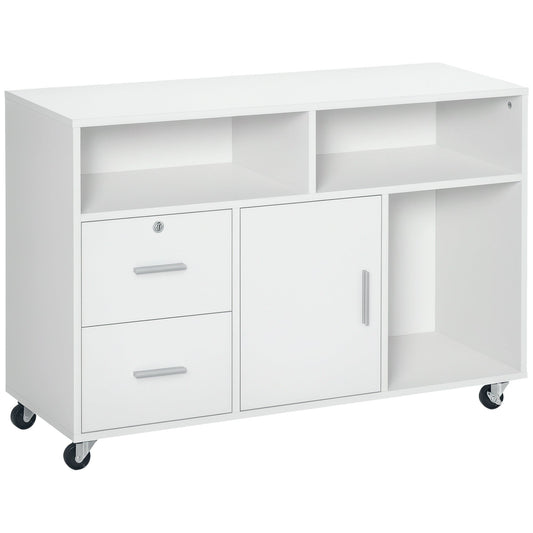 Lateral Mobile Filing Cabinet with Lock - White