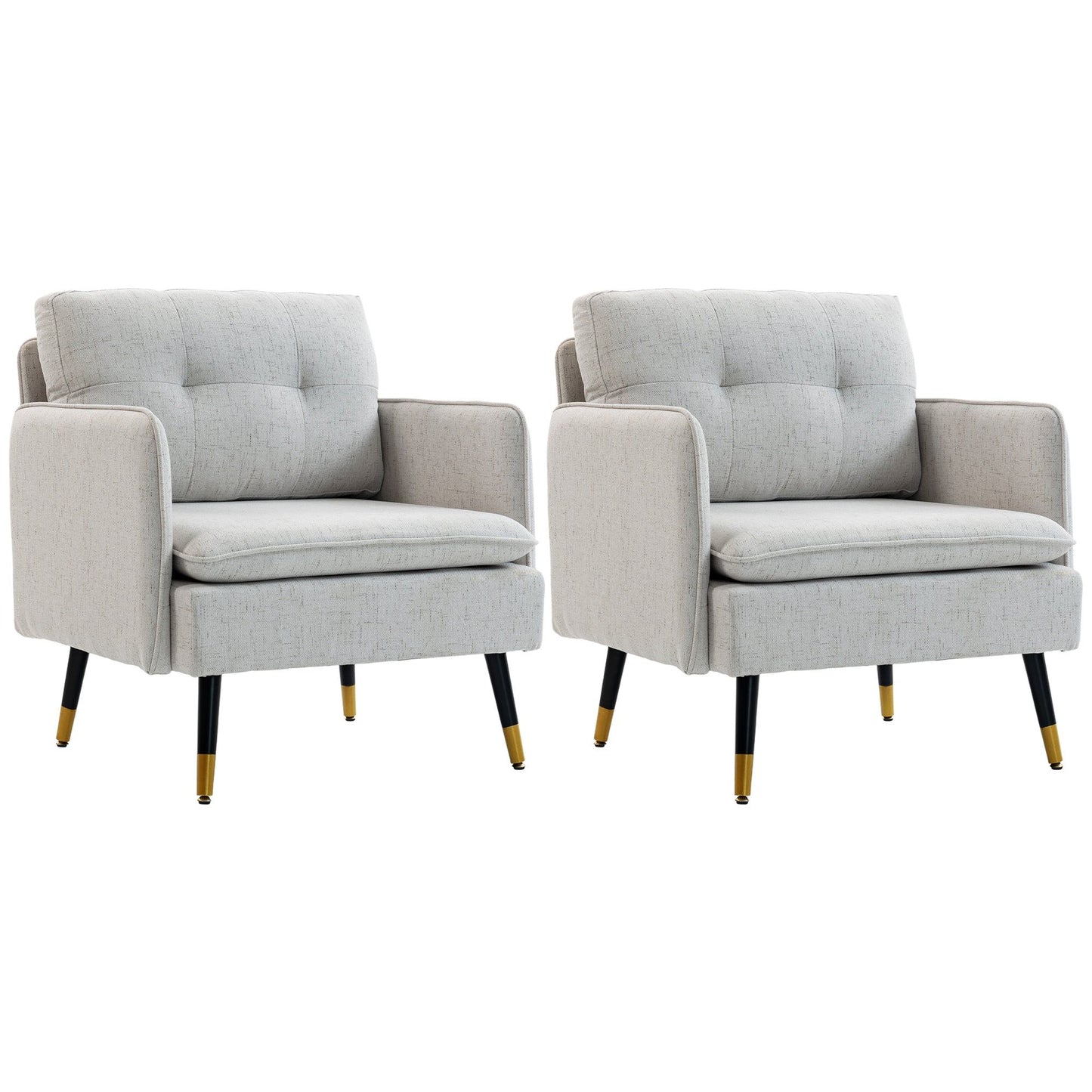 Upholstered Accent Chairs Set of 2 with Tufted Back - Cream White