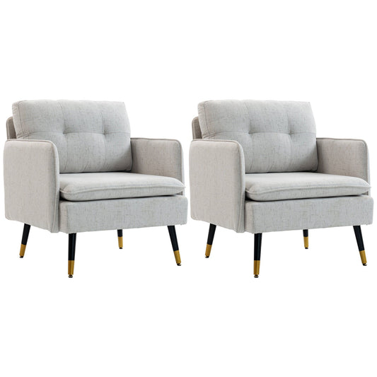 Upholstered Accent Chairs Set of 2 with Tufted Back - Cream White