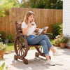 Wood Outdoor Patio Chair, Lounge Chair with Wagon Wheel Armrests, Slatted Wide Seat, Slanted Backrest, Carbonized