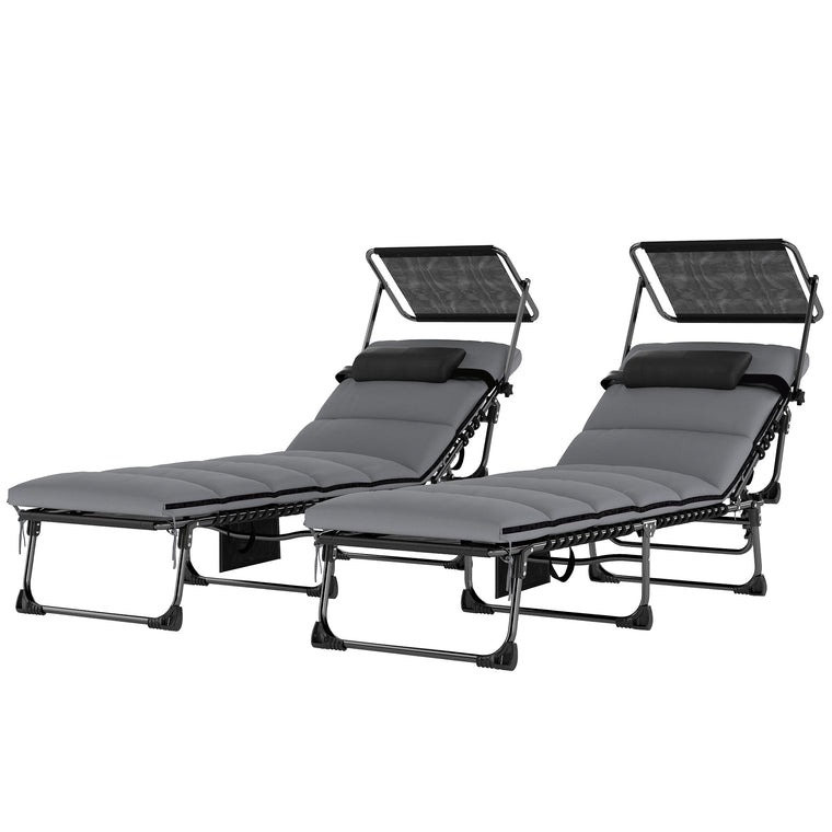 Folding Chaise Lounge Chairs with Canopy, Set of 2