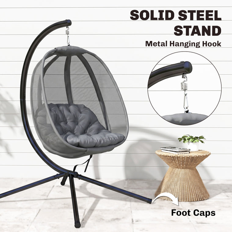 Hanging Egg Chair with Stand and Thickened Cushion