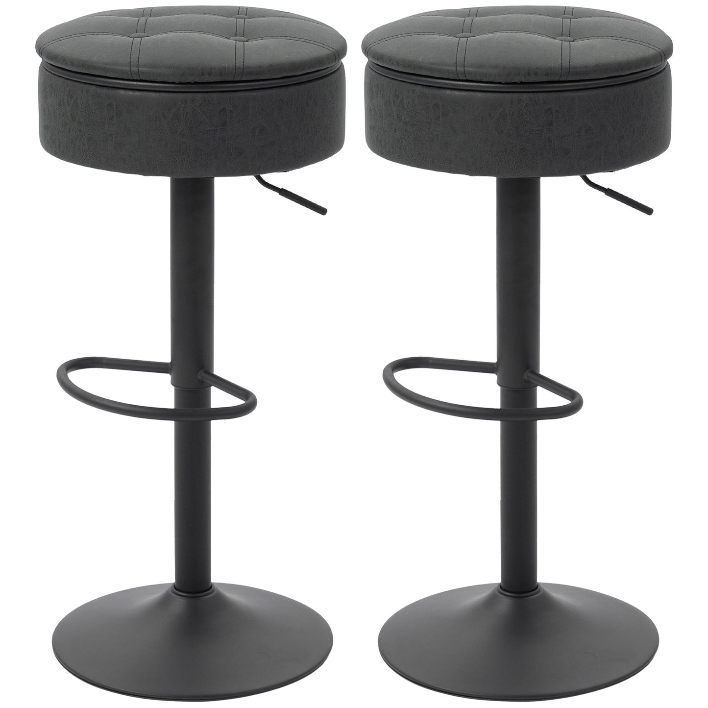 Swivel Bar Stools Set of 2 with Storage - Black