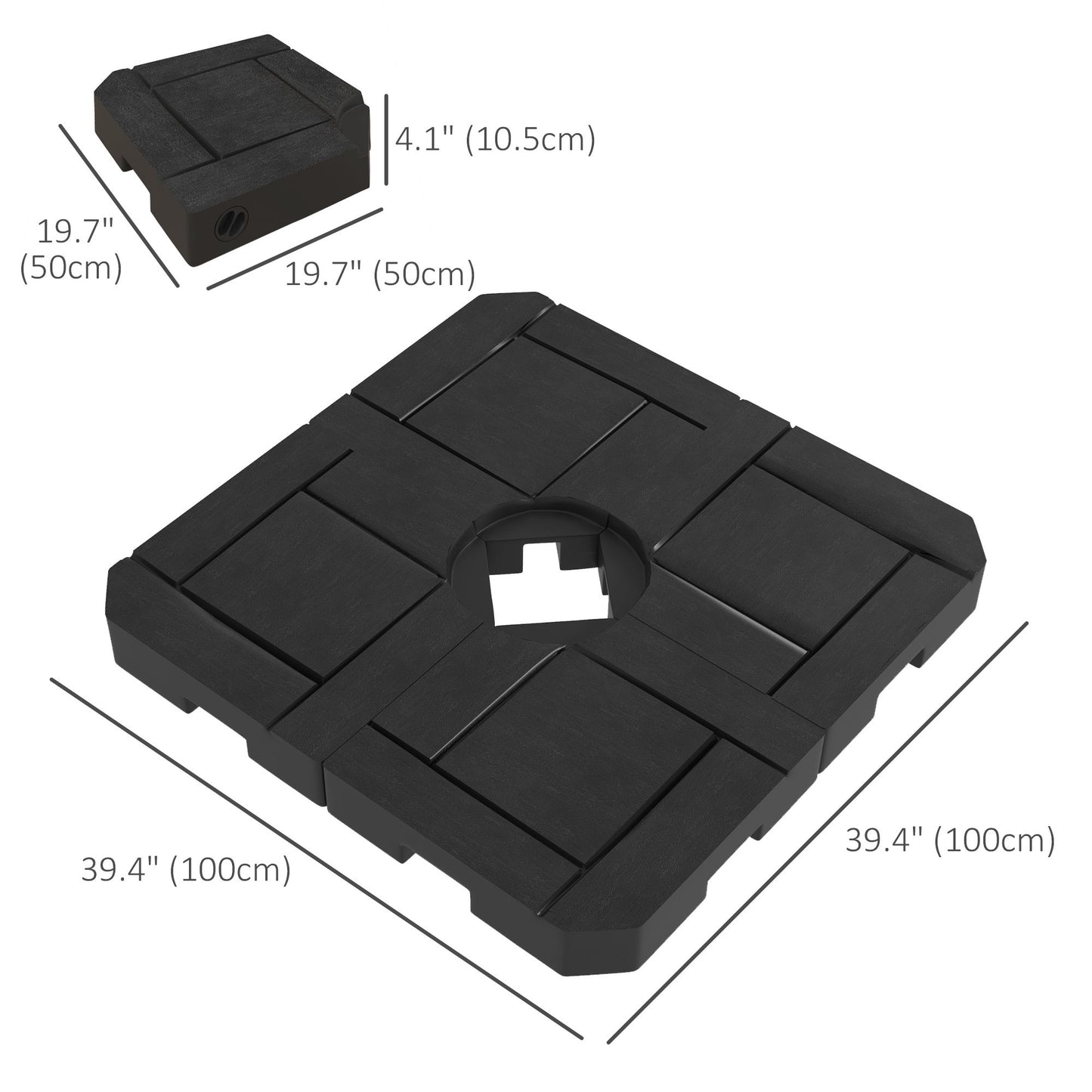 4PCs Patio Umbrella Base, Water or Sand Filled Cantilever Umbrella Weights for Cross Base with Handles, HDPE