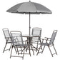 6 Pieces Outdoor Dining Set for 4 with Umbrella Patio Outdoor Furniture Set with Round Table 4 Folding Chairs Grey