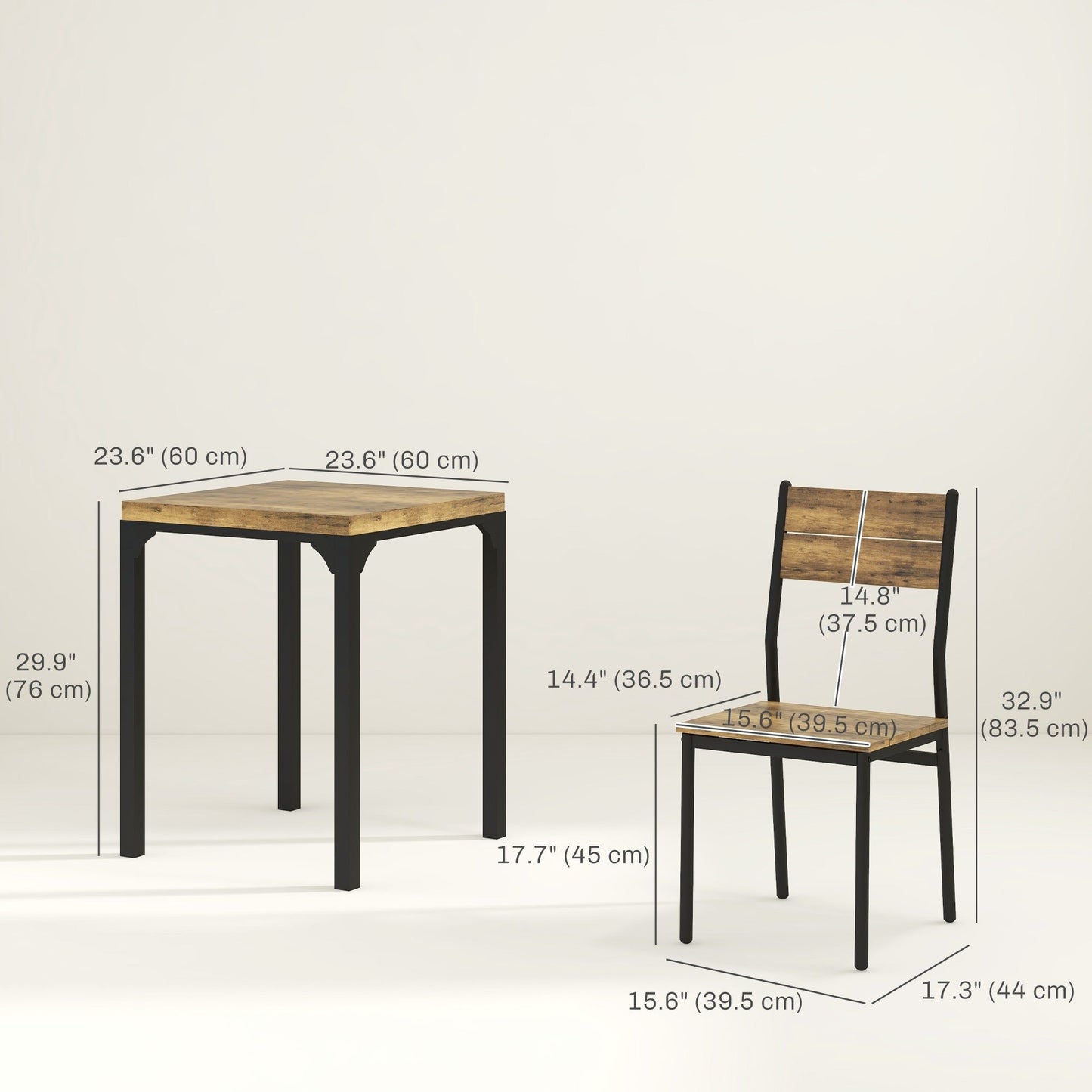 3-Piece Dining Set for 2 - Rustic Brown