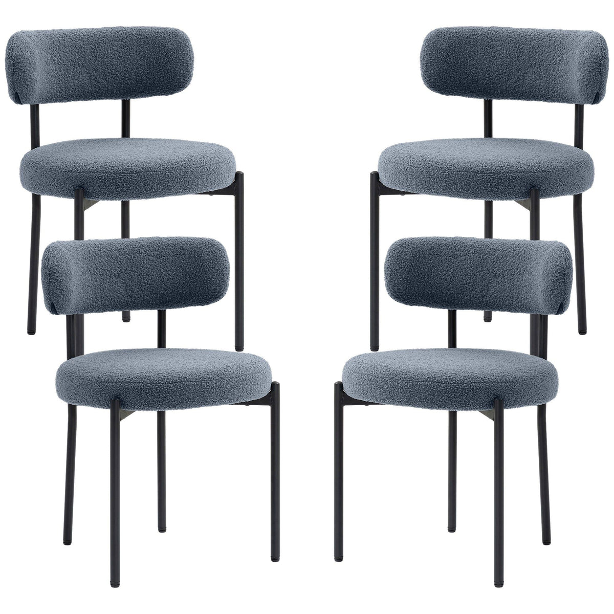Set of 4 Berber Fleece Dining Chairs - Grey