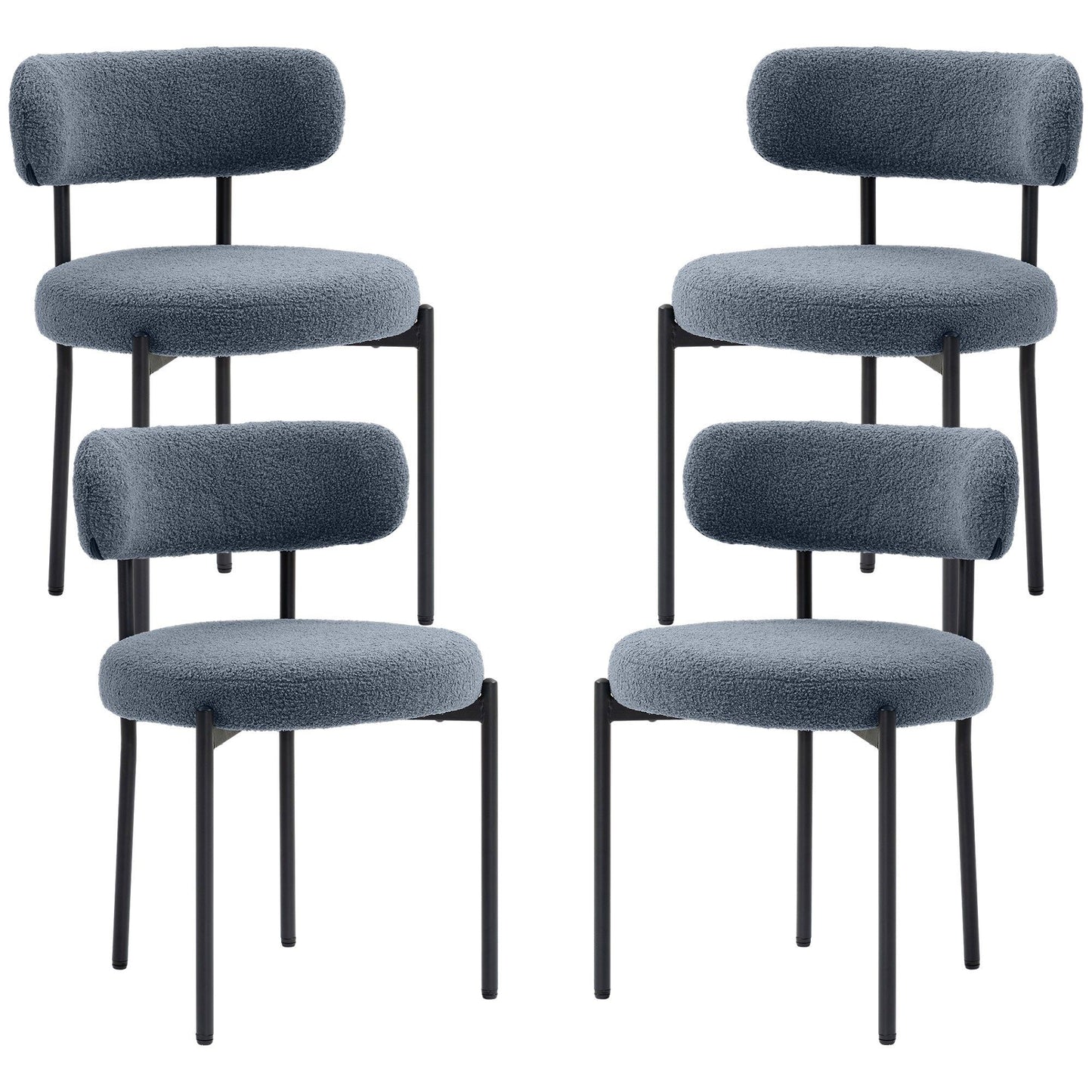 Set of 4 Berber Fleece Dining Chairs - Grey