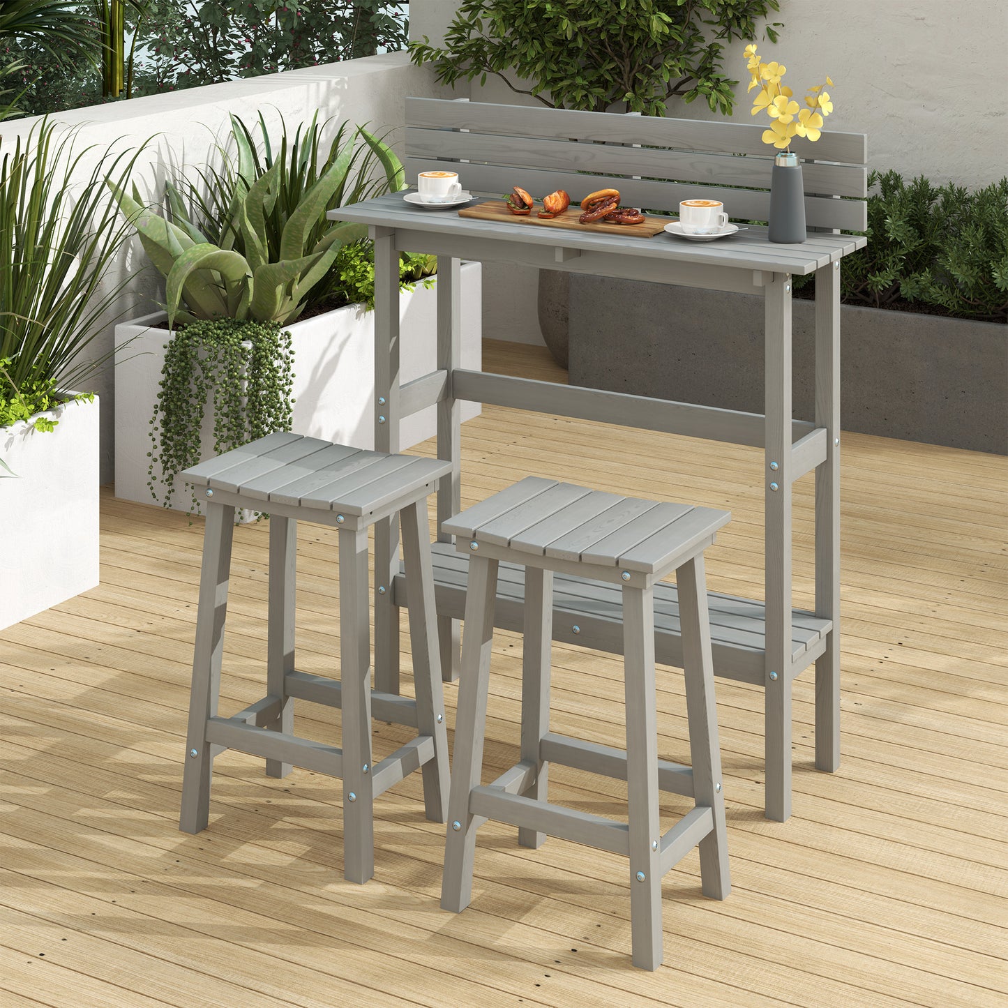 3 Piece Patio Bar Set with 43"H Bar Table and 2 Bar Stools, for Balcony, Backyard, Porch