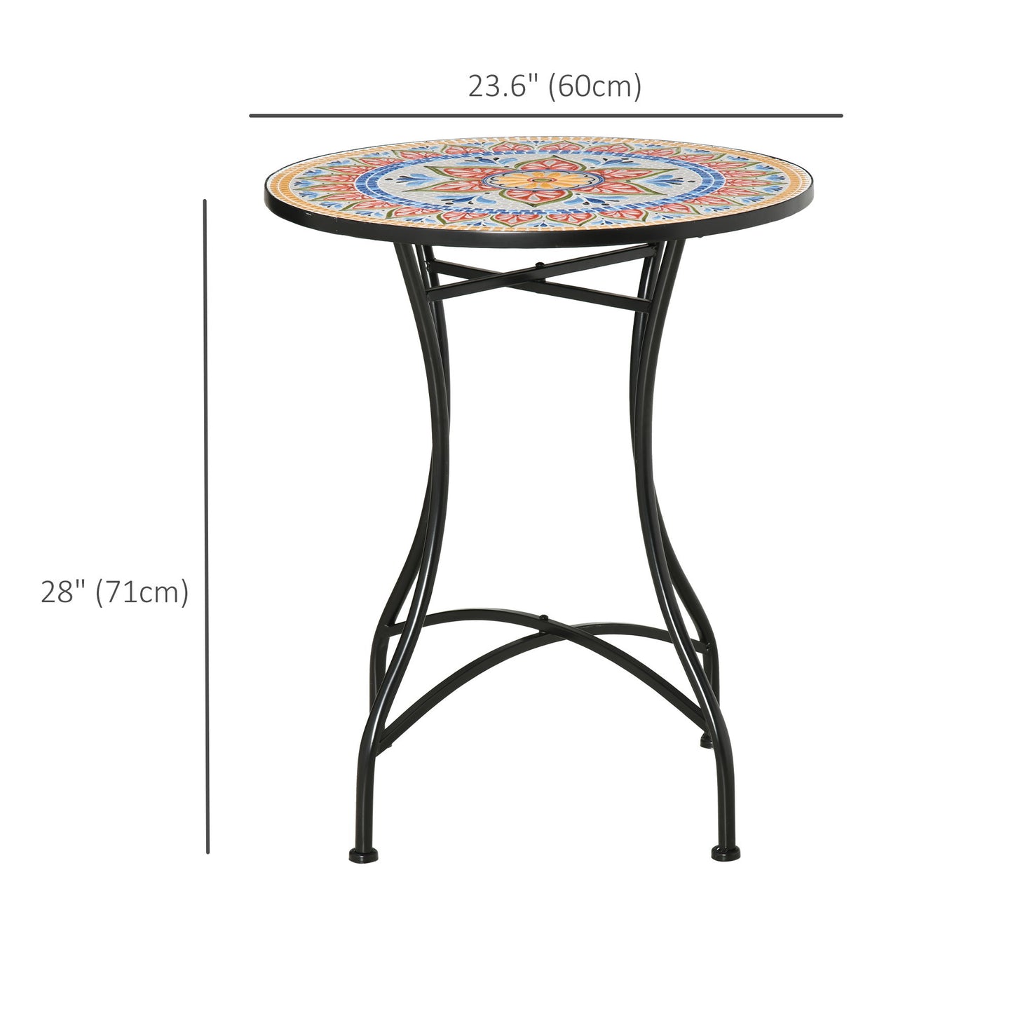 Mosaic Patio Table, Round Coffee Table with Metal Frame, Garden Furniture for Outdoor, Poolside, Red