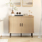 35.4" Sideboard Buffet Cabinet with Storage, Nordic Coffee Bar Cabinet with Slatted Tambour Doors and Metal Legs, Oak