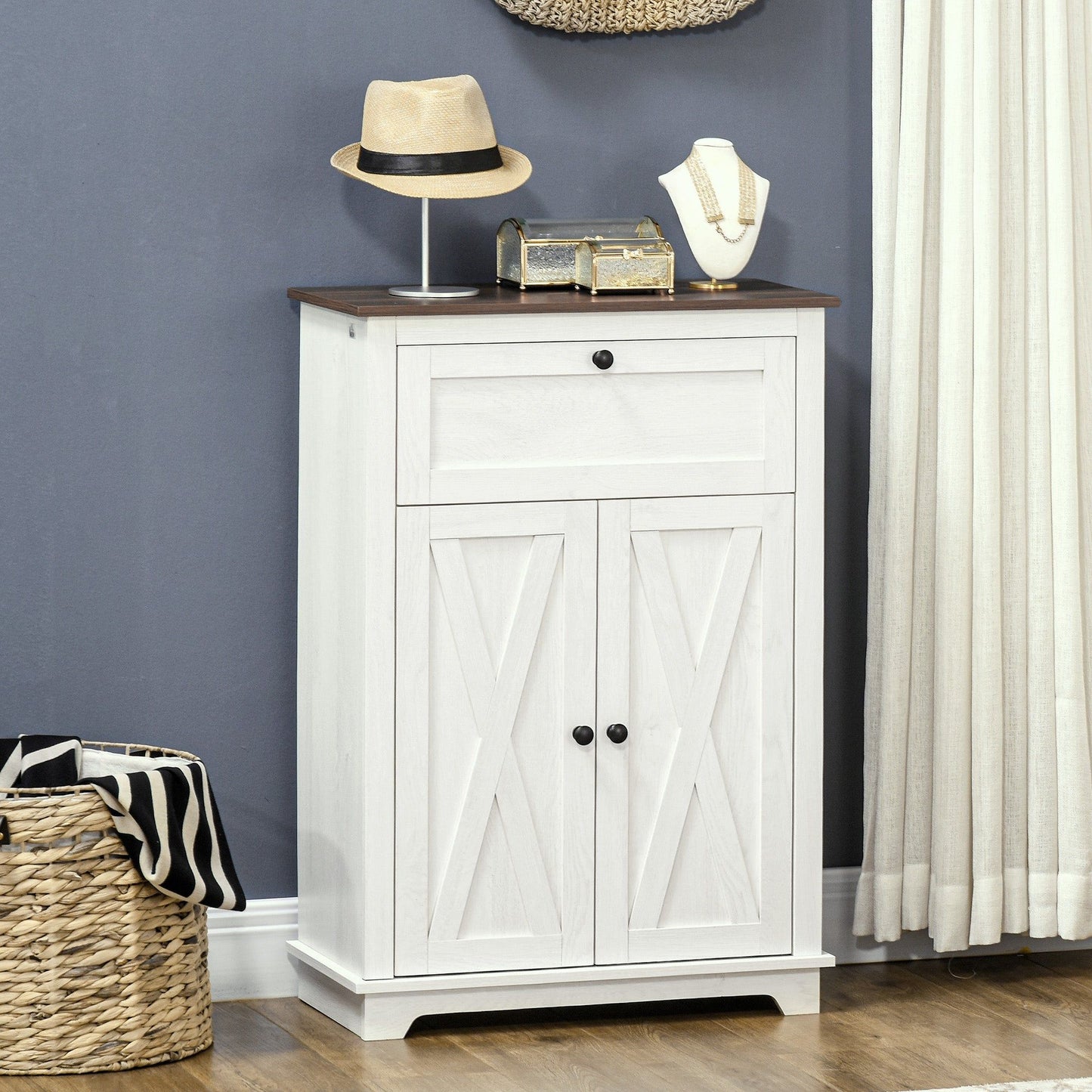 Farmhouse Sideboard Storage Cabinet with Drawer - White