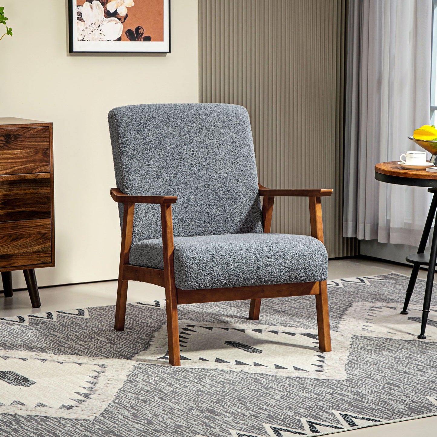 Living Room Chair Boucle Accent Chair for Bedroom with Wide Seat and Thick Padding, Grey