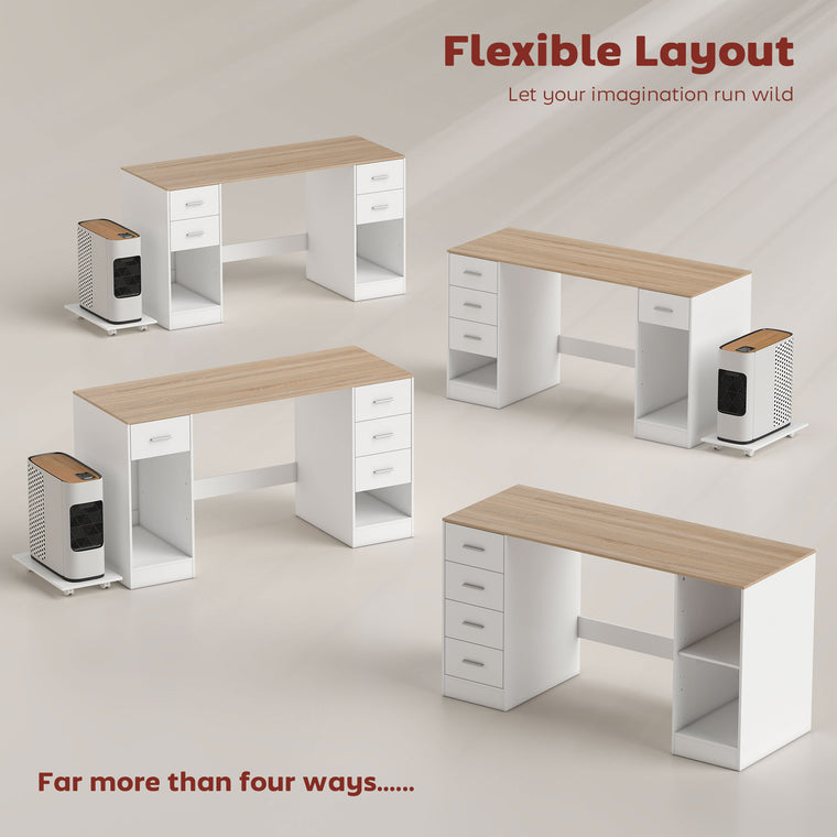 55" Computer Desk with 4 Reversible Drawers - White Wood Grain