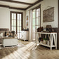 Farmhouse Coffee Table, Square Center Table with Flip-top Lids, Hidden Storage Compartment and Wooden Legs, Antique White