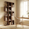 5-Tier Bookshelf, S Shaped Geometric Bookcase with 15 Compartments, Brown Wood Grain