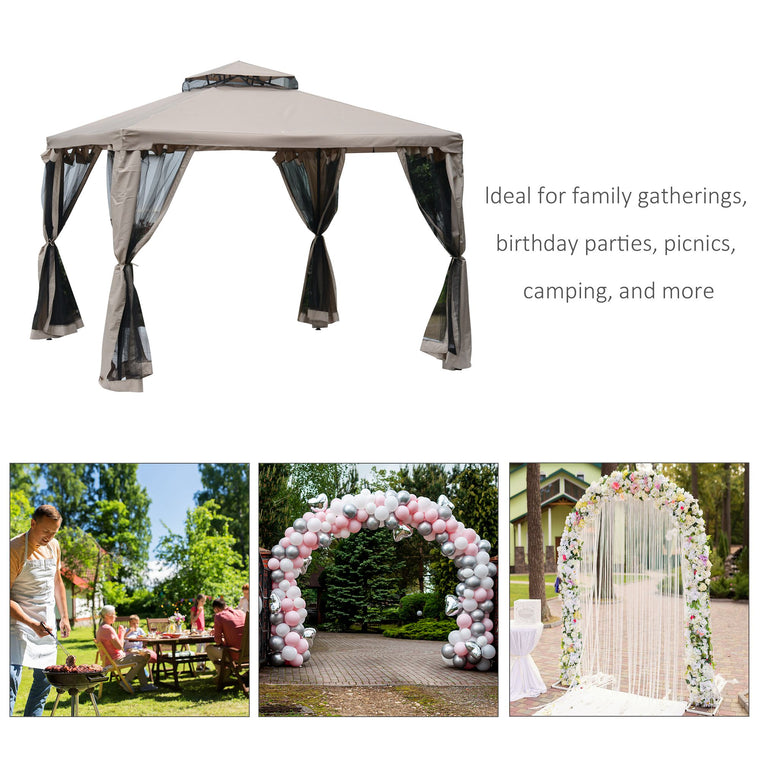10' x 10' Brown Gazebo Pavilion with 2-Tier Roof & Steel Frame