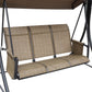 3 Person Porch Swing Outdoor Swing Chair with High Back Design, Side Pouches and Adjustable Canopy, Brown