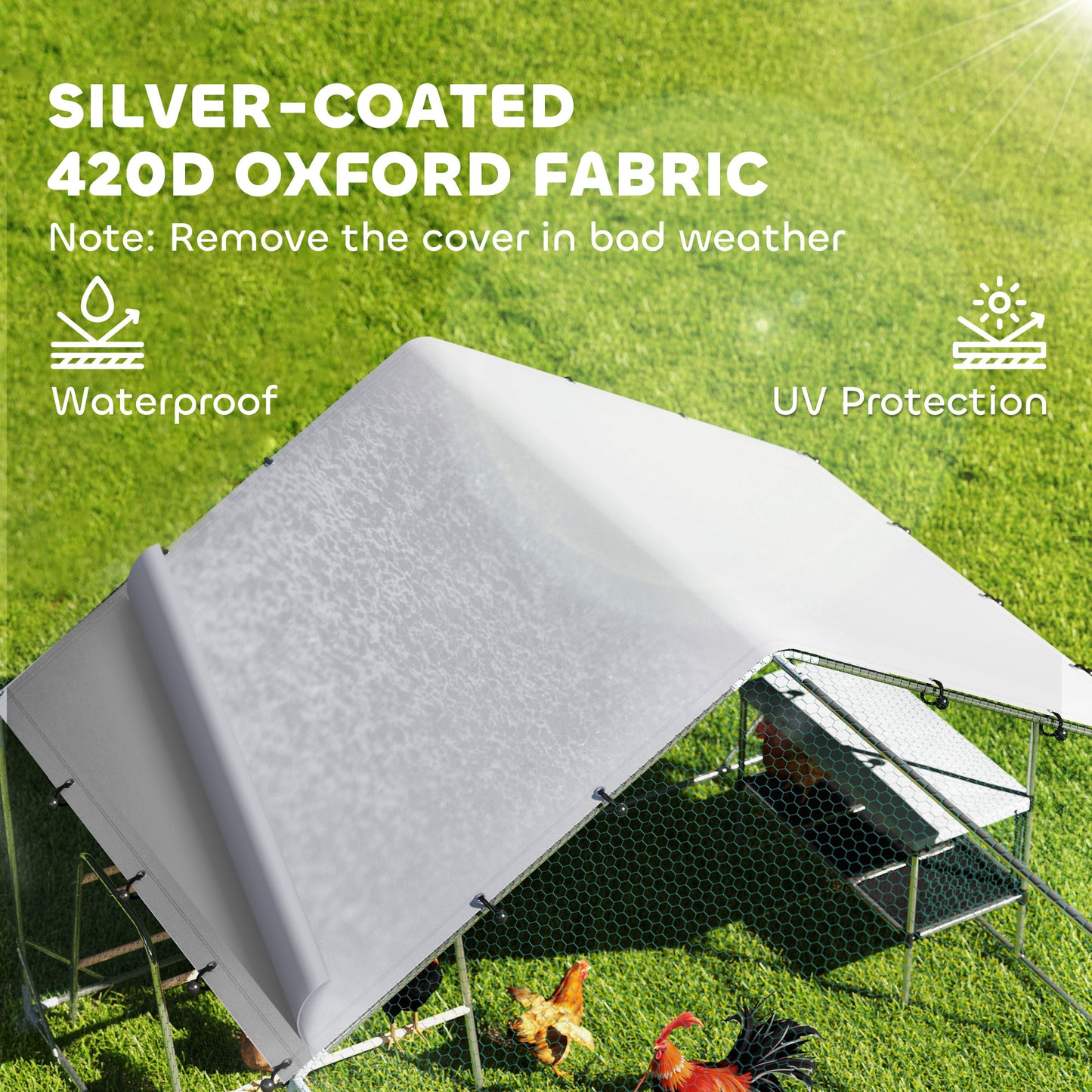 Metal Chicken Coop Run w/ Waterproof Cover, Nesting Box, Roosting Bars, for Outdoor Backyard
