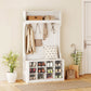 4-In-1 Hall Tree with Bench and Shoe Storage, Farmhouse Coat Rack Shoe Bench with 12 Shoe Cubbies, 6 Hooks, White