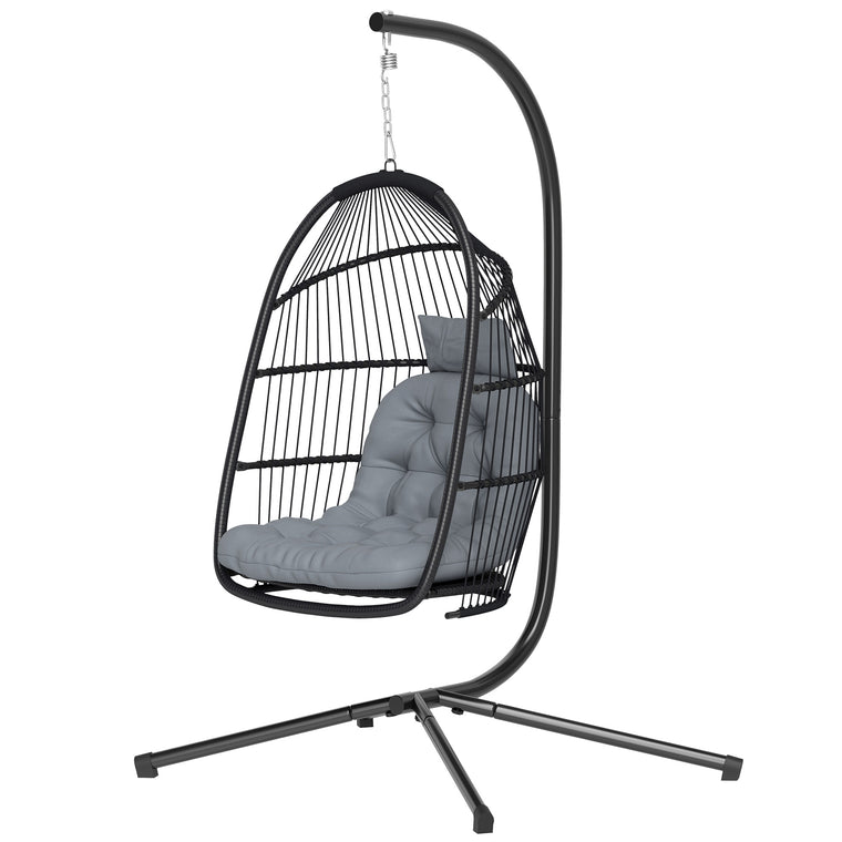 Foldable Wicker Egg Swing Chair with UV Cushion