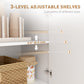 Sideboard Buffet Cabinet with Storage, Modern Coffee Bar Cabinet with 3 Drawers and Adjustable Shelves, Distressed White