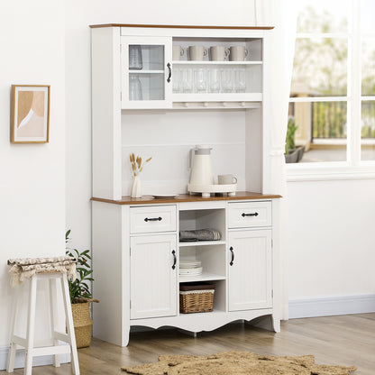 71" Farmhouse Kitchen Buffet with Hutch - White
