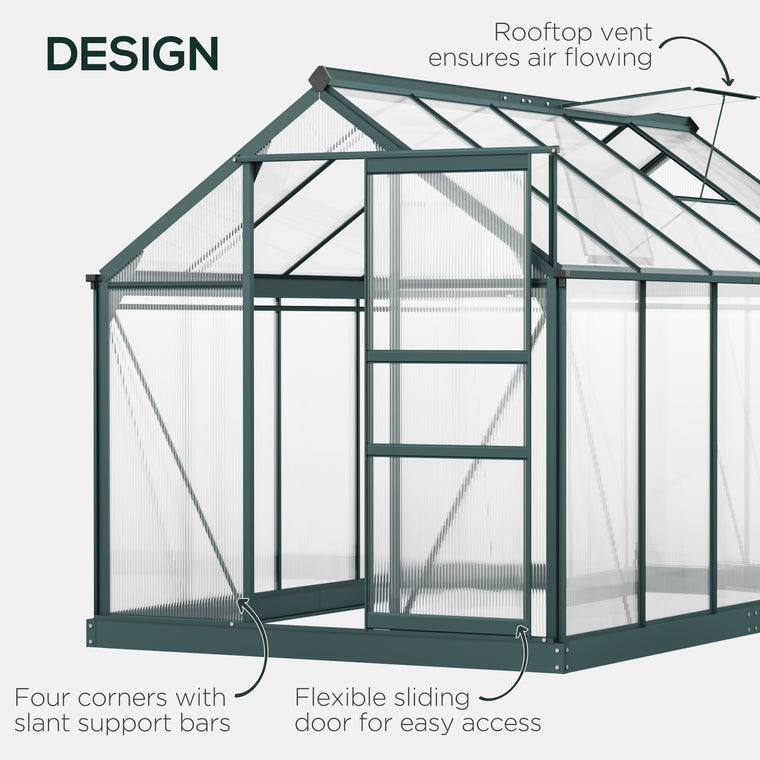 6' x 10' x 6.6' Green Polycarbonate Greenhouse with Rain Gutter