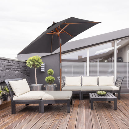 6.6x5ft Dark Grey Wooden Market Parasol with Tilt Mechanism