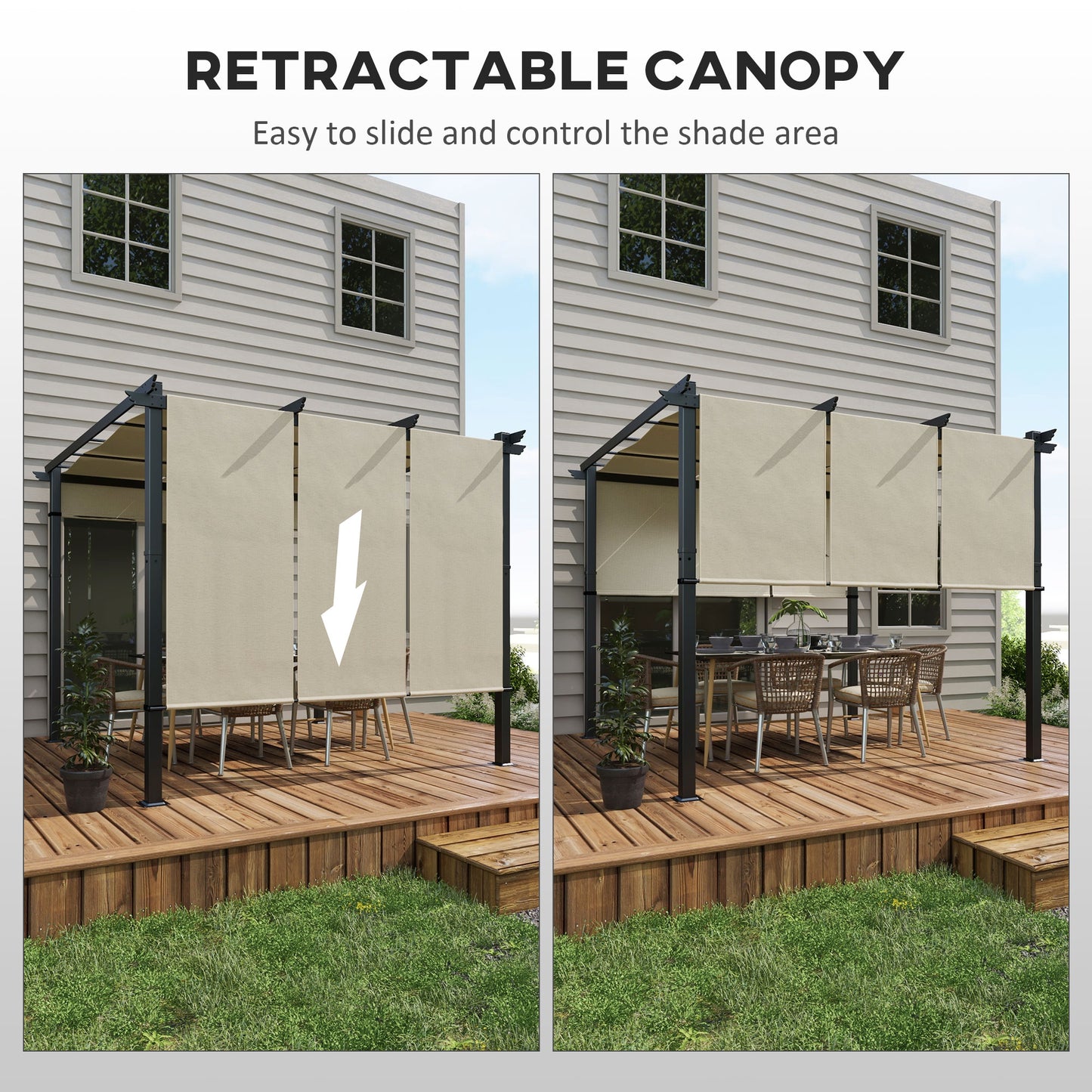 Metal Pergola, Outdoor Pergola with Retractable Canopy, for Garden, Patio, Backyard, Deck