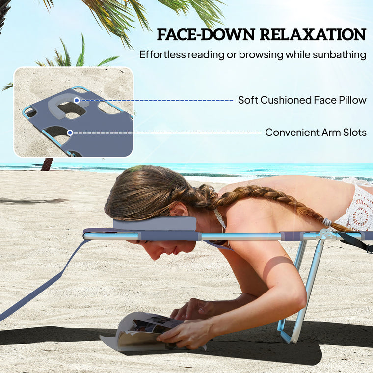 5-Level Folding Tanning Chair with Face Hole - Grey
